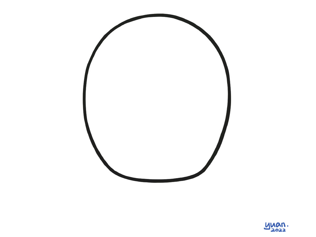 步骤1：画一个上宽下窄的椭圆。