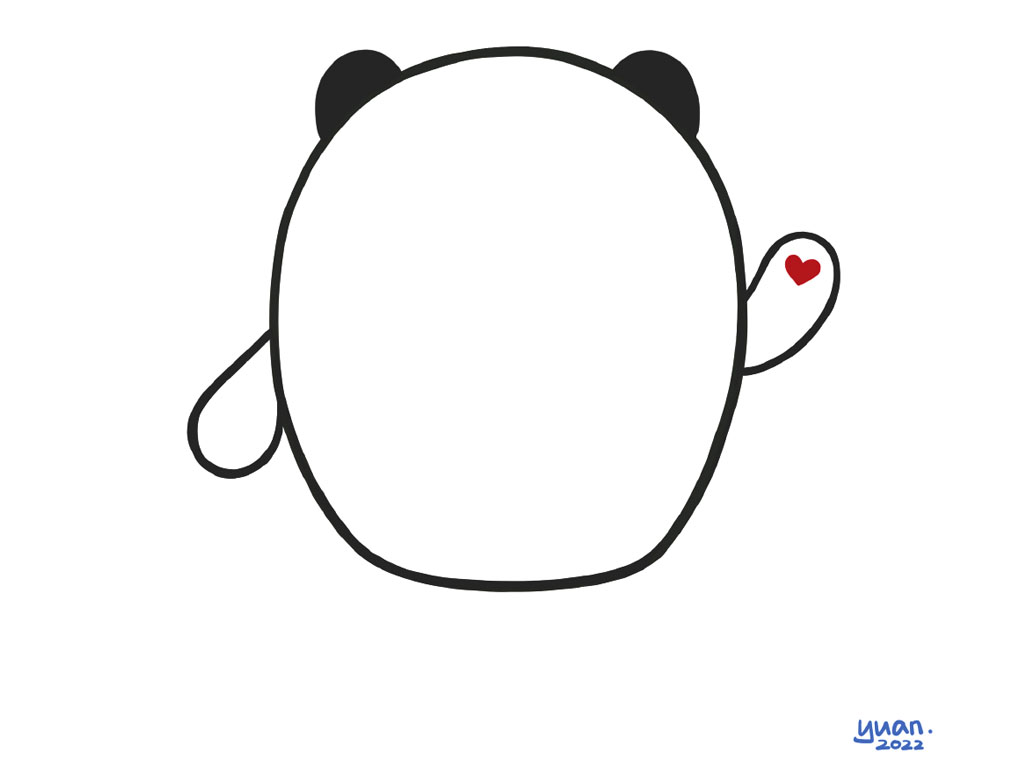 步骤3：两只手臂爪爪，再画一个小心心在手上颜色填满。