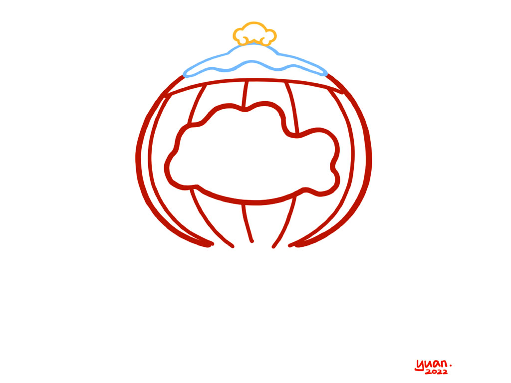 步骤5：上面封个顶，再画出灯笼的条纹。