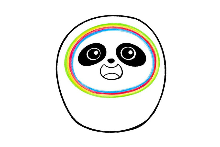 步骤8：用一个大大的椭圆，画出冰墩墩圆滚滚胖嘟嘟的身体