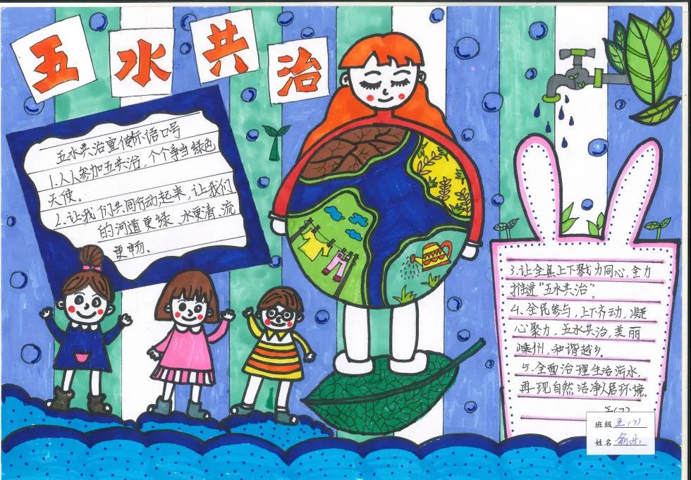 五水共治手抄报三年级画-图2
