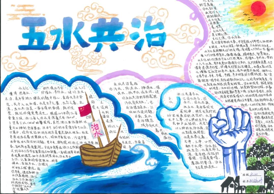 五水共治手抄报三年级画