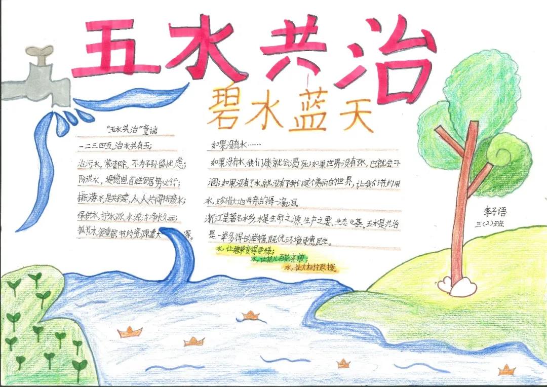 五水共治碧水蓝天手抄报怎么画-图3
