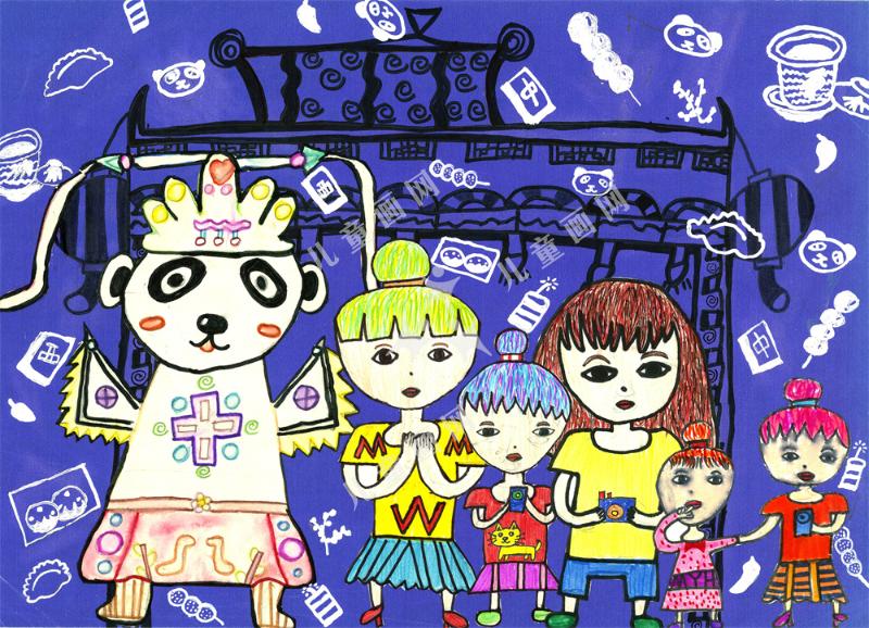 我和熊猫看戏曲儿童画画