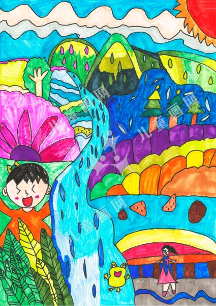 乡村新风貌儿童风景画