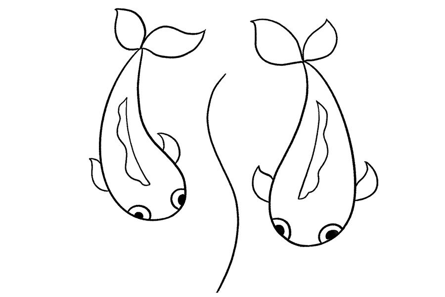 步骤5：接着，我们再用相同的方法，画出另一条游泳的小鱼