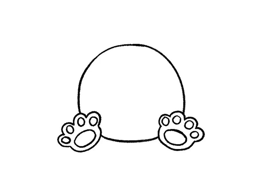 步骤4：然后，简单画出虎头的轮廓，注意虎头和虎爪之间的前后遮挡关系