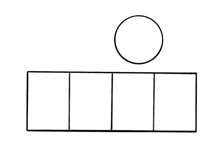 步骤2：接着用三条竖线将矩形四等分