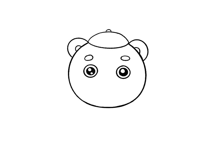 步骤3：然后，两个椭圆形画出小老虎的眉毛，再画上圆圆的眼睛。