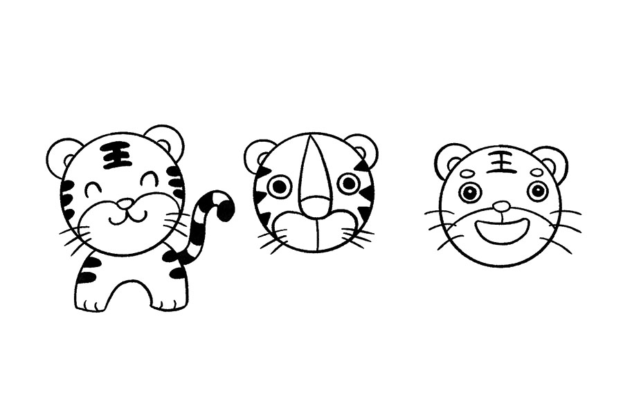 步骤9：这个小老虎已经有点憨气了再加上一个大笑的嘴巴，小萌虎就画出来了。