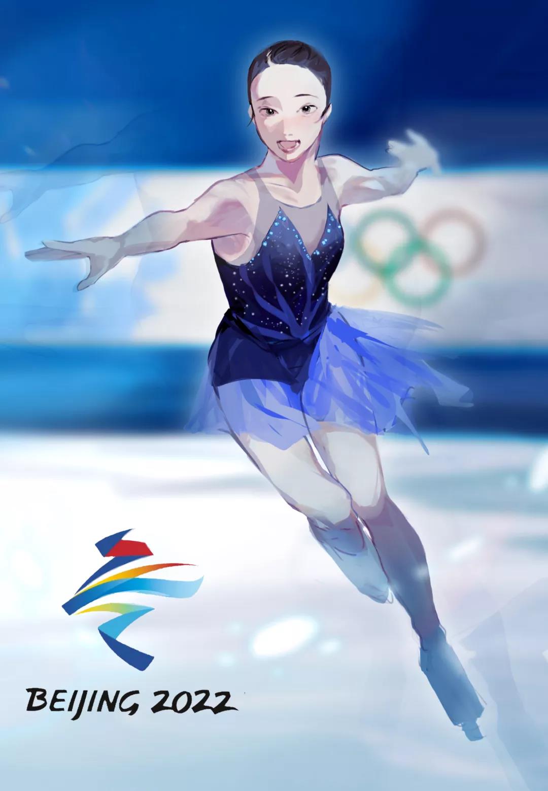 虎宝相约冬奥会儿童手绘画