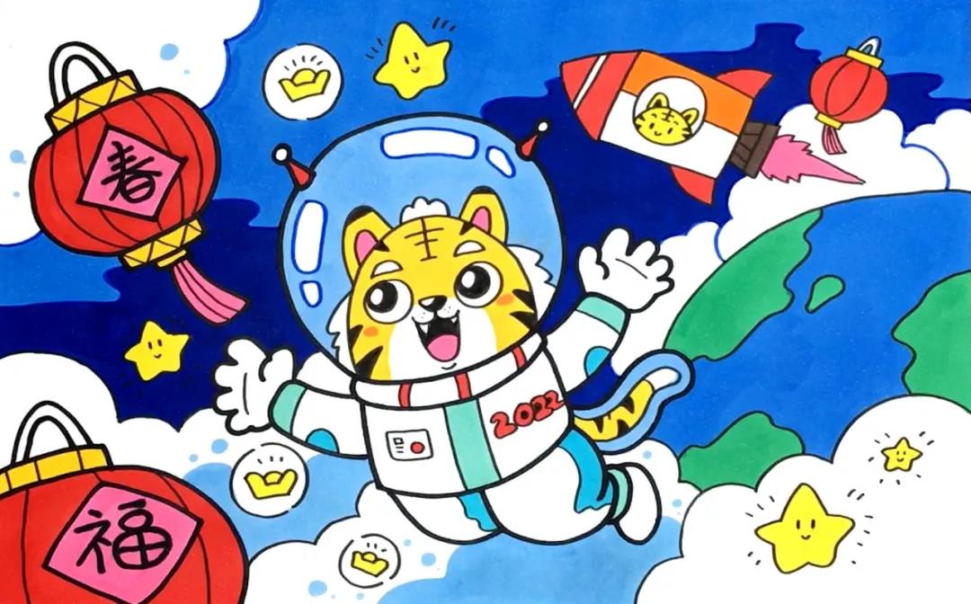 虎年春节儿童画漂亮