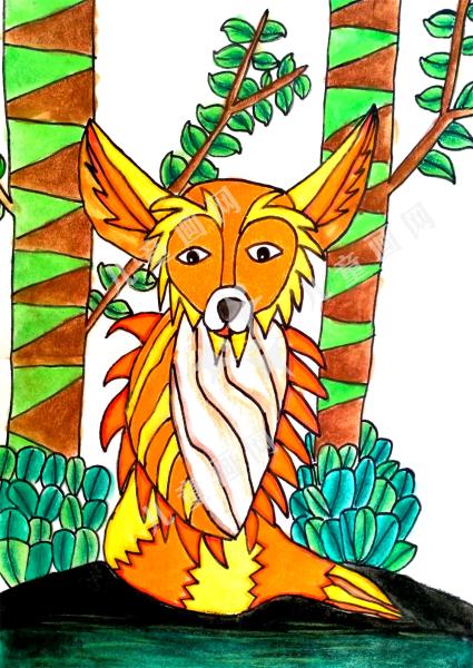 森林里的狐狸儿童手绘画