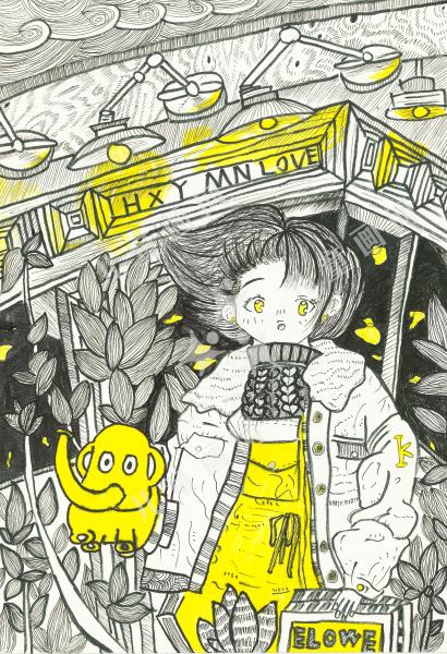 儿童创意手绘作品-落叶辉煌