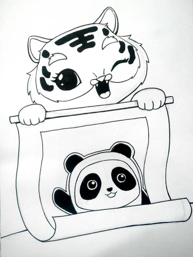 老虎为冬奥会加油儿童画教程-图3