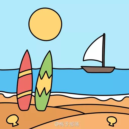 3张漂亮的海滩风景简笔画-图1