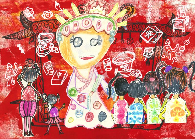 妈妈带我看大戏儿童创意画