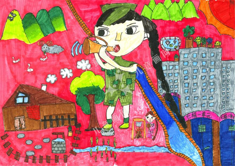 过去和现在儿童手绘画