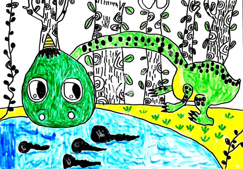 喝水的小恐龙儿童画