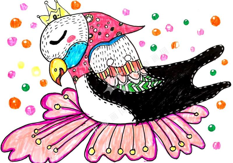 爱美的花鸟儿童手绘画