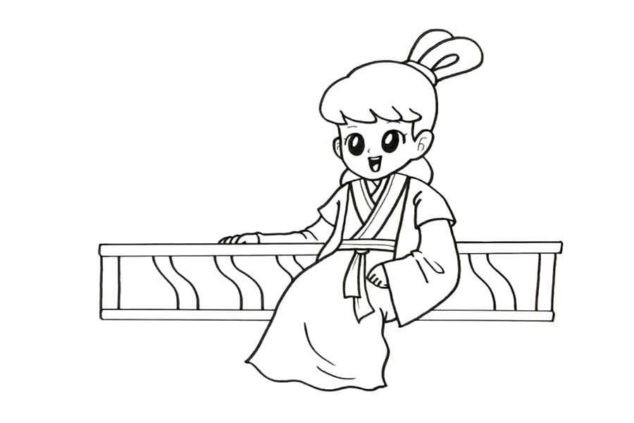 步骤5：再画出围栏和右手臂。