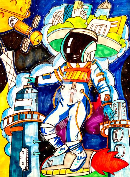 儿童画画作品-宇航员