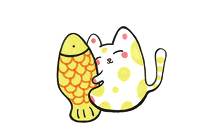 超爱鱼的小猫怎么画