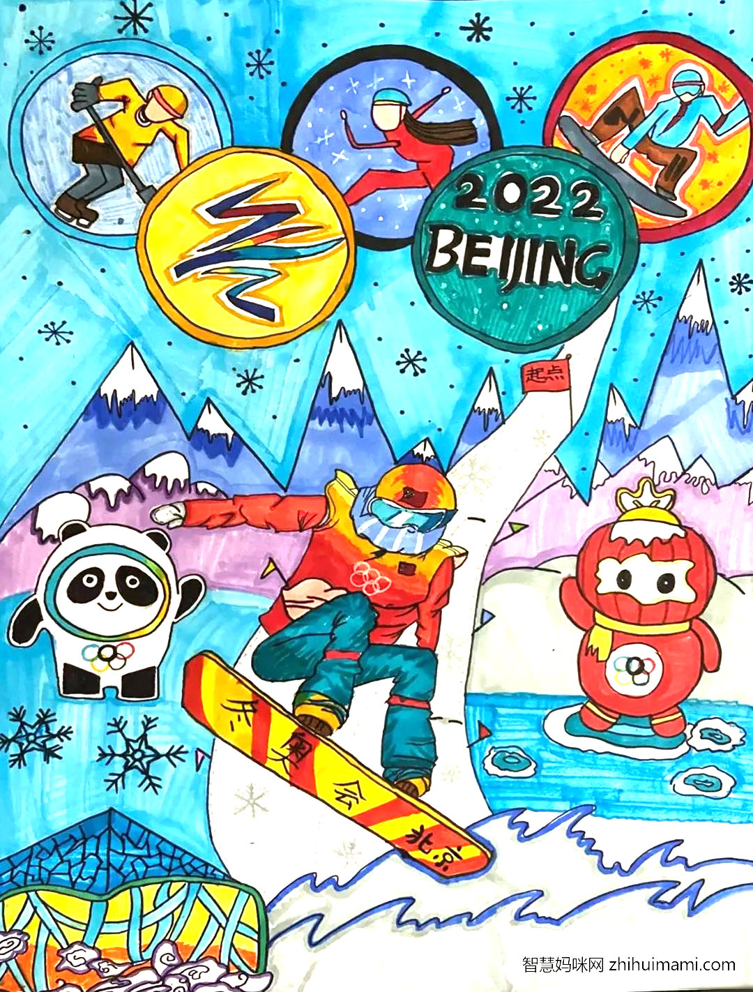 助力北京冬奥儿童手绘画-图1