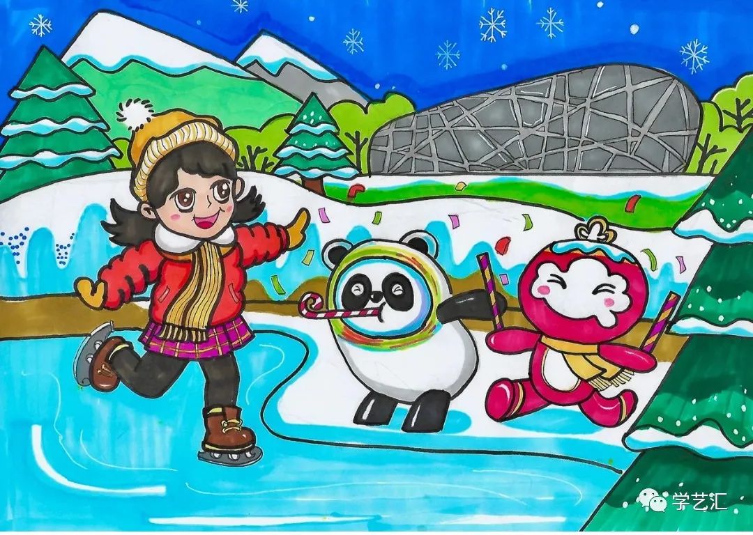 具有中国特色的冬奥会儿童画作品