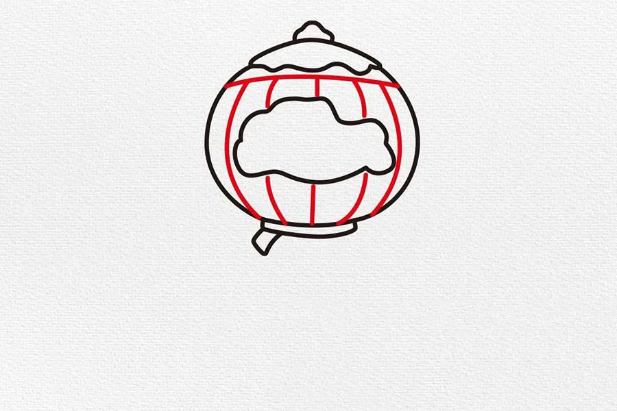 步骤5：画出灯笼的筋骨。