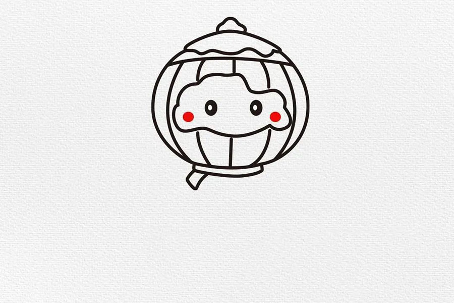 步骤6：眼睛留高光，顺手画出腮红儿。