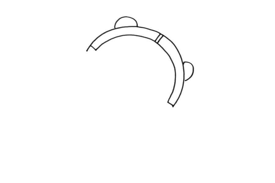 步骤1：画出冰墩墩的头盔和耳朵。