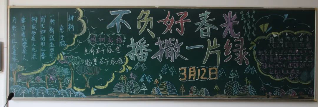步骤3：1925年3月12日，孙中山逝世。1928年，为纪念孙中山逝世三周年，国民政府举行了植树式。以后为了纪念孙中山，把每年的3月12日定为植树节。画中的树代表了我们要在植树节积极种树，绿化美化大自然和祖国！`生命在于绿色，盼望在于绿色`地球与我们相辅相成，保护地球就是我保护我们自己，保护地球也是为了我们更好的展望未来！`不负好时光，播撒一片绿`让我们在3.12号 在自己的能力之内更好的保护地球吧！