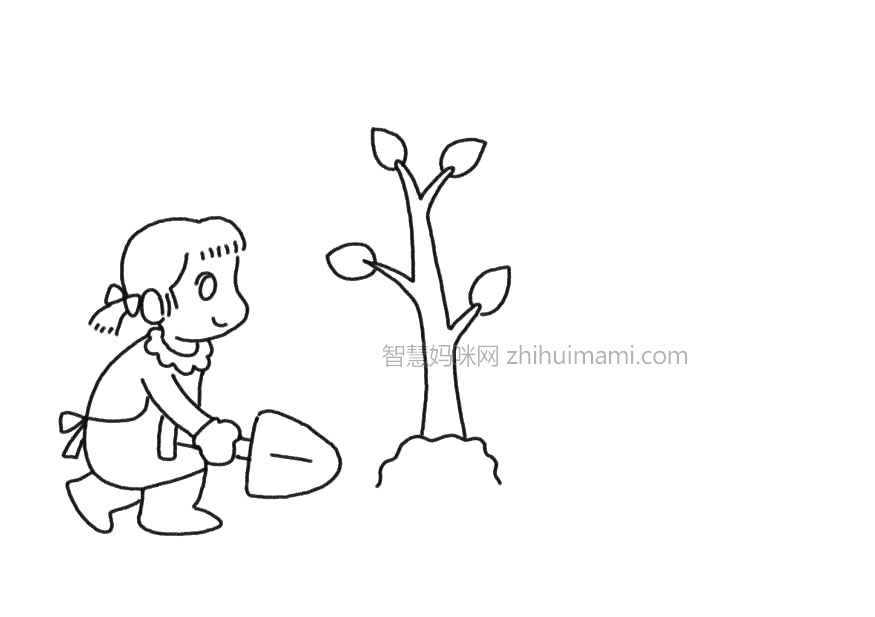 植树主题简笔画画法步骤-图3