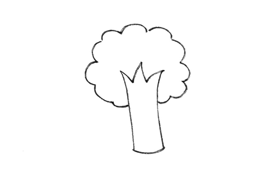 步骤1：先照下图来画出大树的轮廓