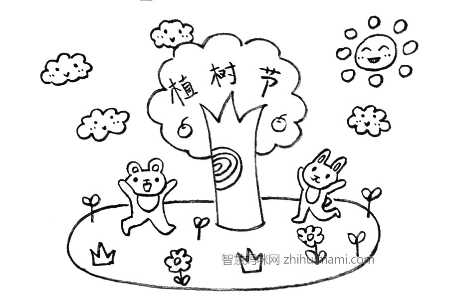 步骤7：在草丛中也画一些小花和小草