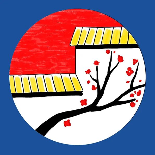 步骤3：接着我们给画面上色，红色的梅花可用颜料或轻粘土点赞。