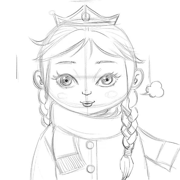 步骤1：首先我们用铅笔勾勒出女孩的草图。