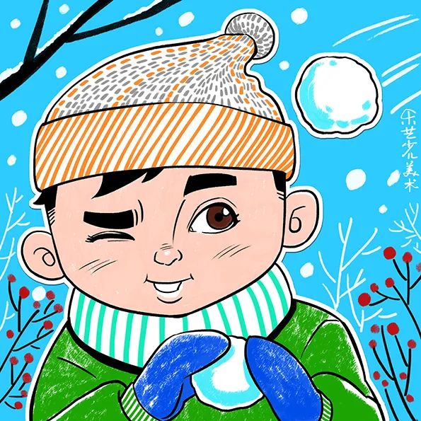 打雪仗男孩儿童绘画