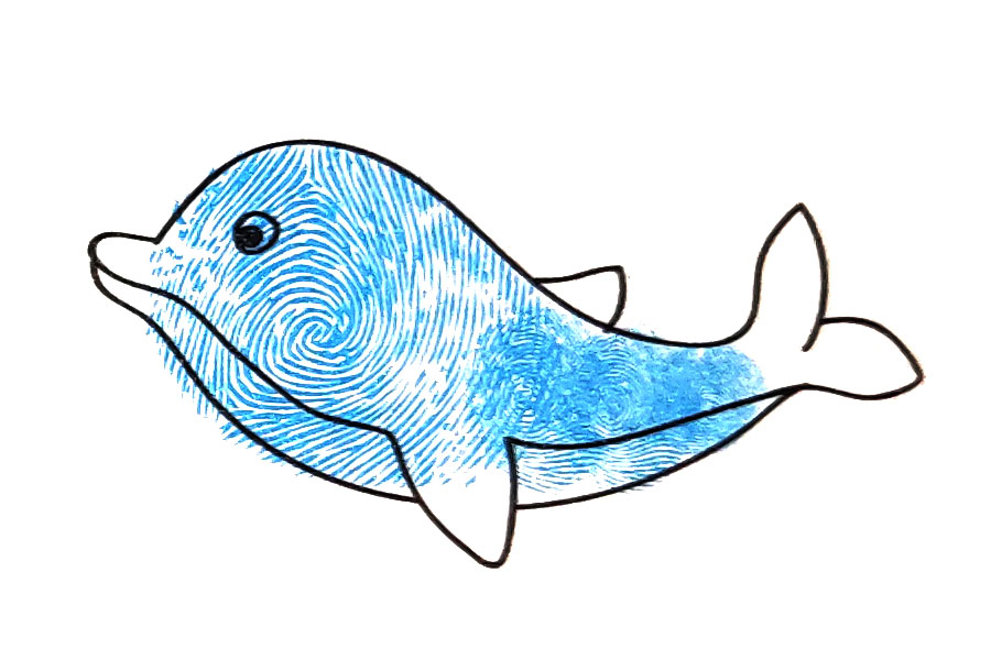 简单的手指画教程 海豚手指画画法