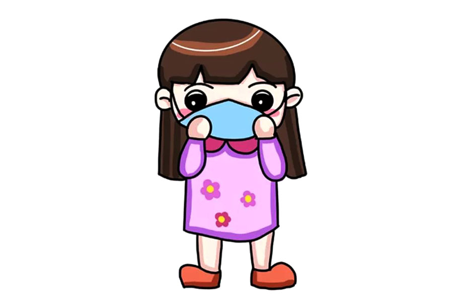 抗疫主题简笔画 戴口罩的小女孩怎么画