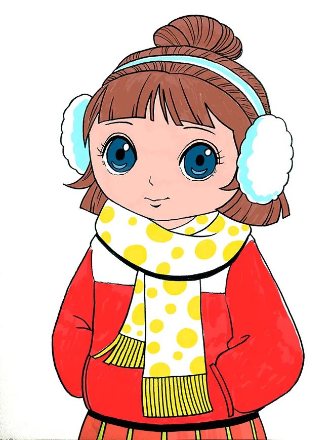 步骤3：有了线稿，接下来就是给画面的主体人物进行上色。人物服饰的颜色可以自主设计。