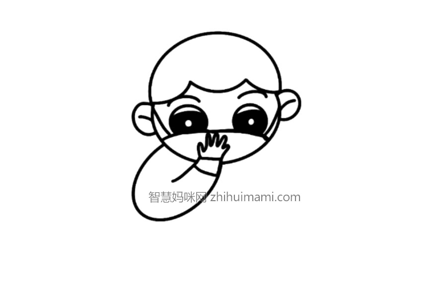 抗疫主题简笔画 戴口罩的小男孩怎么画-图5
