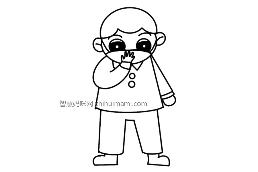 抗疫主题简笔画 戴口罩的小男孩怎么画-图10