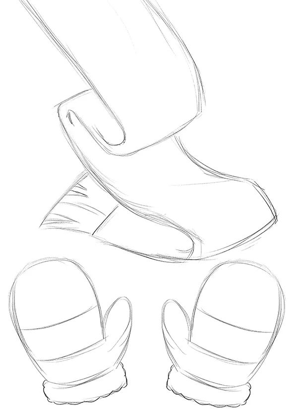 步骤1：首先我们用铅笔勾勒出围脖和手套的草图。