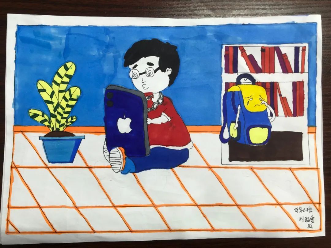 关于远离手机的儿童画图片-图1