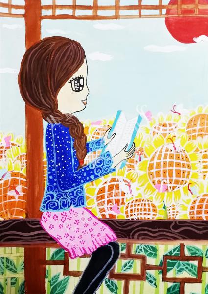 儿童创意作品-晨读