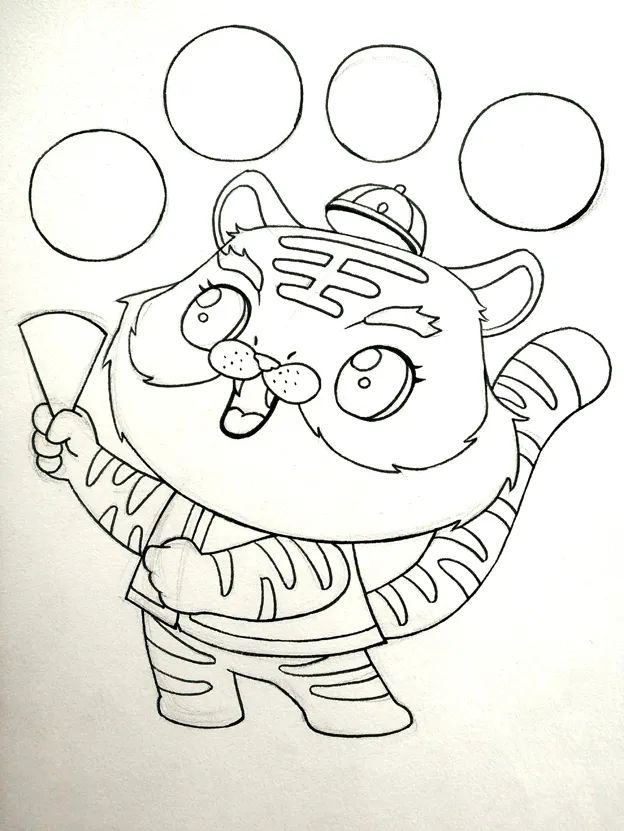 步骤3：根据铅笔草图对画面进行勾线。