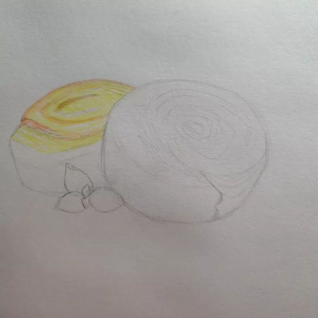步骤2：从左边的面包开始画起，确定基本色调。