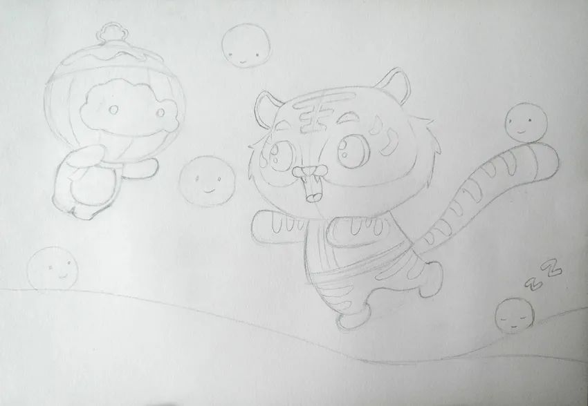 步骤2：接着我们用铅笔画完善画面的细节。